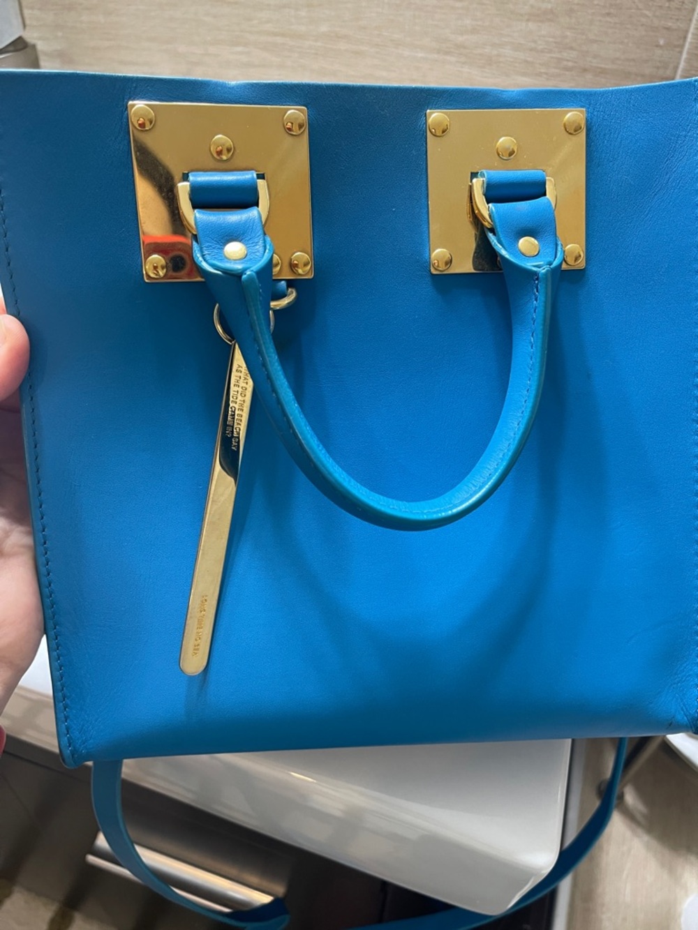 Sophie Hulme Bright Blue Leather Satchel with Gold Hardware